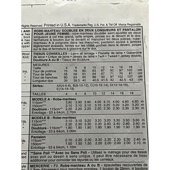 McCalls 2465 sewing pattern coat dress  pants flare leg Size 10 12 14 - Picture 6 of 8